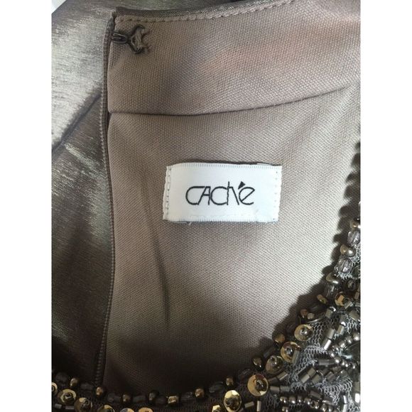 Cache Dress Metallic Ruched Sheath Embellish Neck - Picture 8 of 8